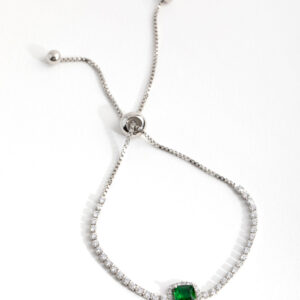 Rhodium  Square Halo Toggle Tennis Bracelet