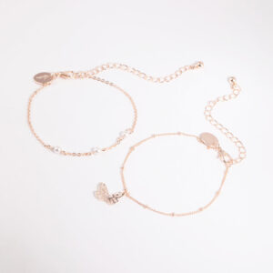 Rose Pearl & Butterfly Bracelet Set