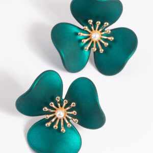 Green Statement Flower Stud Earrings