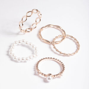 Rose Pearl & Twist Ring 5-Pack