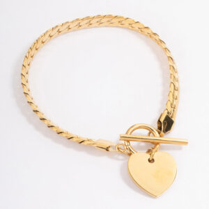 Stainless Steel Heart FOB Flat Chain Bracelet