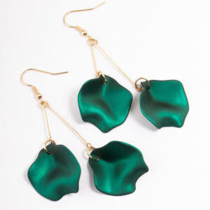 Green Double Petal Stick Earrings