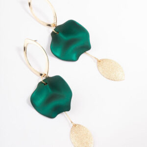 Green Open Marquise Petal Drop Earrings