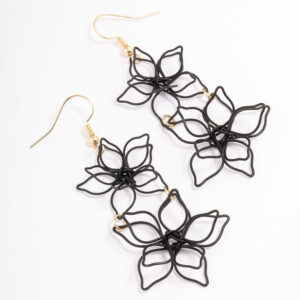 Black Double Wire Flower Drop Earrings
