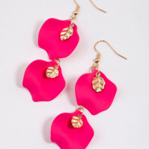 Pink Double Petal Drop Earrings