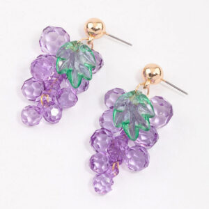 Purple Beaded Grape Drop Earrings