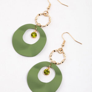 Green Open Wave Disc Drop Earrings