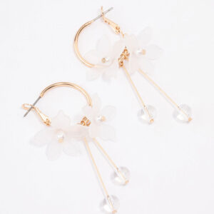 White Frosted Petal Stone Hoop Earrings