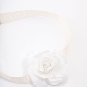 White Pearl Rose Wide Ribbon Choker