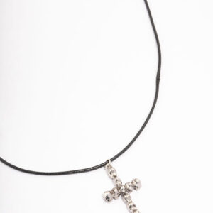 Rhodium Cord Skull Cross Necklace