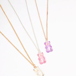 Pastel Holographic Teddy Bear Necklace 3-Pack
