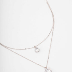 Rhodium  Layered Solitaire Necklace