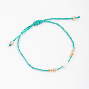 Green Fabric Freshwater Pearl & Beaded Toggle Bracelet