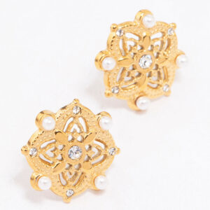 Stainless Steel & Pearl Boho Stud Earrings