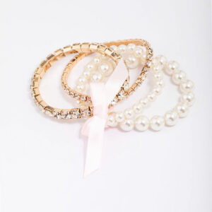 & Pearl Beaded Bow Bracelet 4-Pack