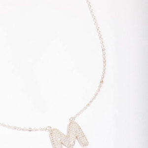 Letter M Pave Pendant Initial Necklace