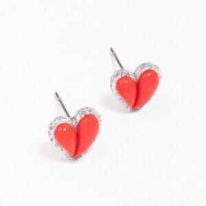 Red Puffy Heart Glitter Stud Earrings