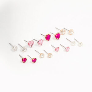 Heart & Crystal Solitaire Earring 8-Pack