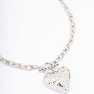 Rhodium Filigree Puffy Heart Necklace
