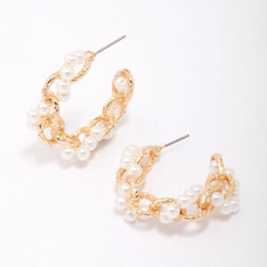 Interlocking Pearl Hoop Earrings