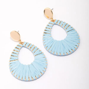 & Blue Raffia Oval Drop Earrings