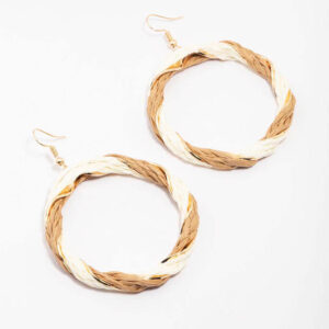 Cream & Brown Twisted Circular Drop Earrings