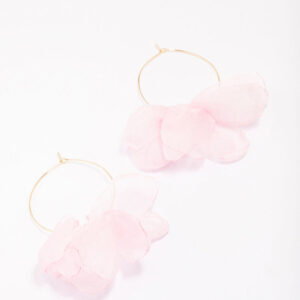 Pink Fabric Petal Hoop Earrings