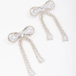 Rhodium Large Bow Drop Earrings