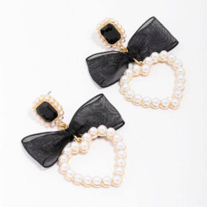 Pearl Bow Heart Drop Earrings