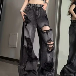 Niche Design Jeans, High Street Heavy Industry Wide Leg Pants, High-end Floor Length Pants, Trendy Brand Women's Jeans