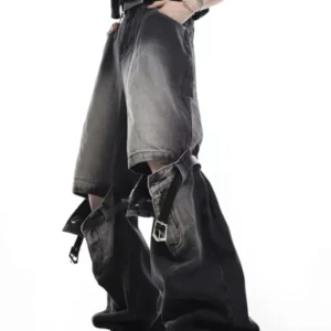 High Street Niche Design Wide Leg Washed Jeans For Men And Women, Straight Tube Loose Fitting Retro Pants, Trendy Women's Jeans