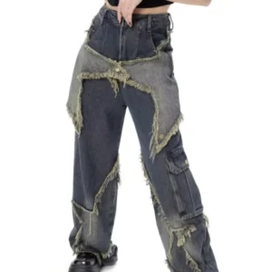 Super Beautiful Flower High Waist Summer Loose Wide Leg Vintage Style Unique Versatile Straight Leg Pants Women's Jeans