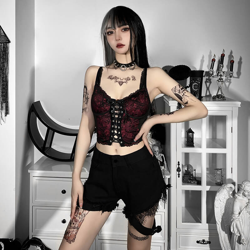 Aesthetic goth red lace camisole - Image 5