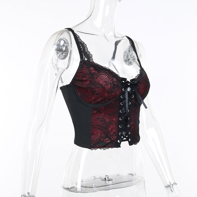 Aesthetic goth red lace camisole - Image 10