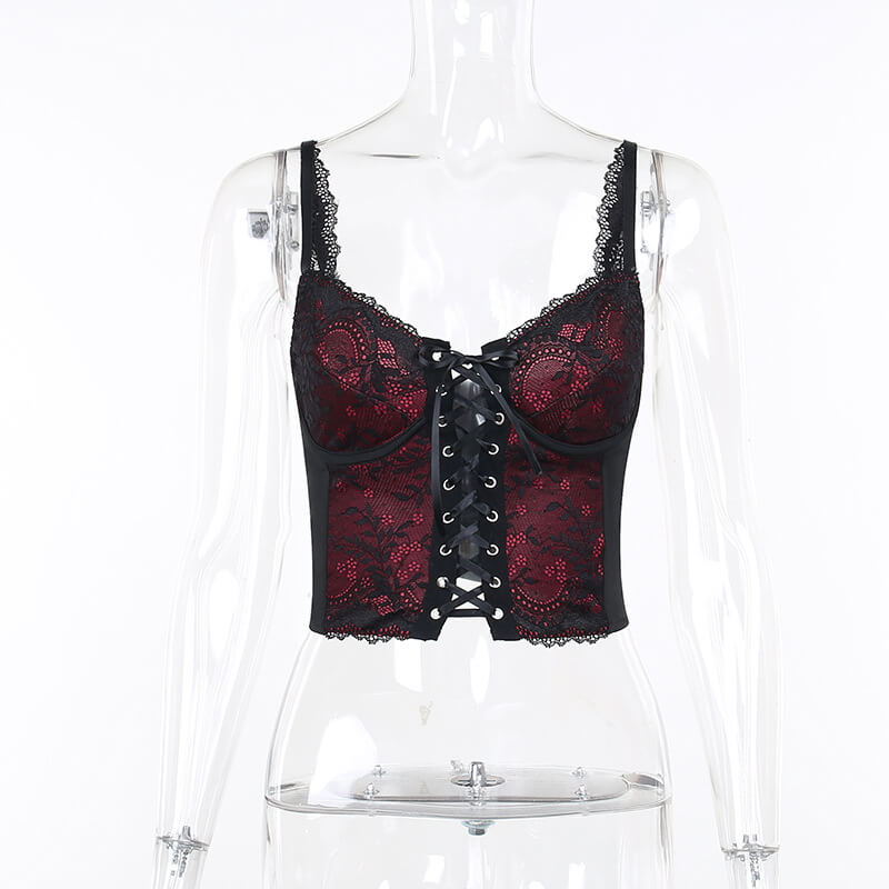 Aesthetic goth red lace camisole - Image 7