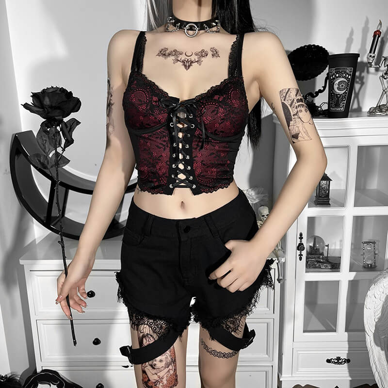 Aesthetic goth red lace camisole - Image 4
